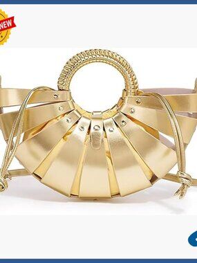 PU Leather Hollow Out Fan Vegetable Basket Handbag with Adjustable Strap